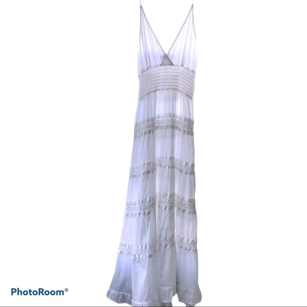 White Maxi Dress Trimmed Ribbon Jackpot Shabby Cottage Size Medium